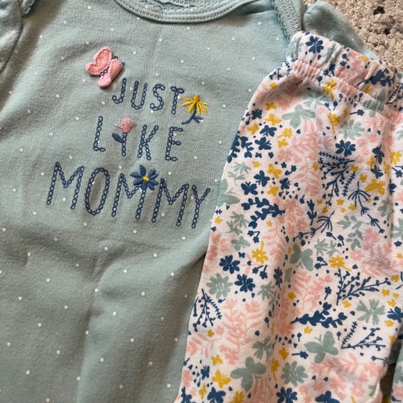 Carter’s girls size 6 months onesie and pant set floral just like mommy polka - Picture 2 of 5